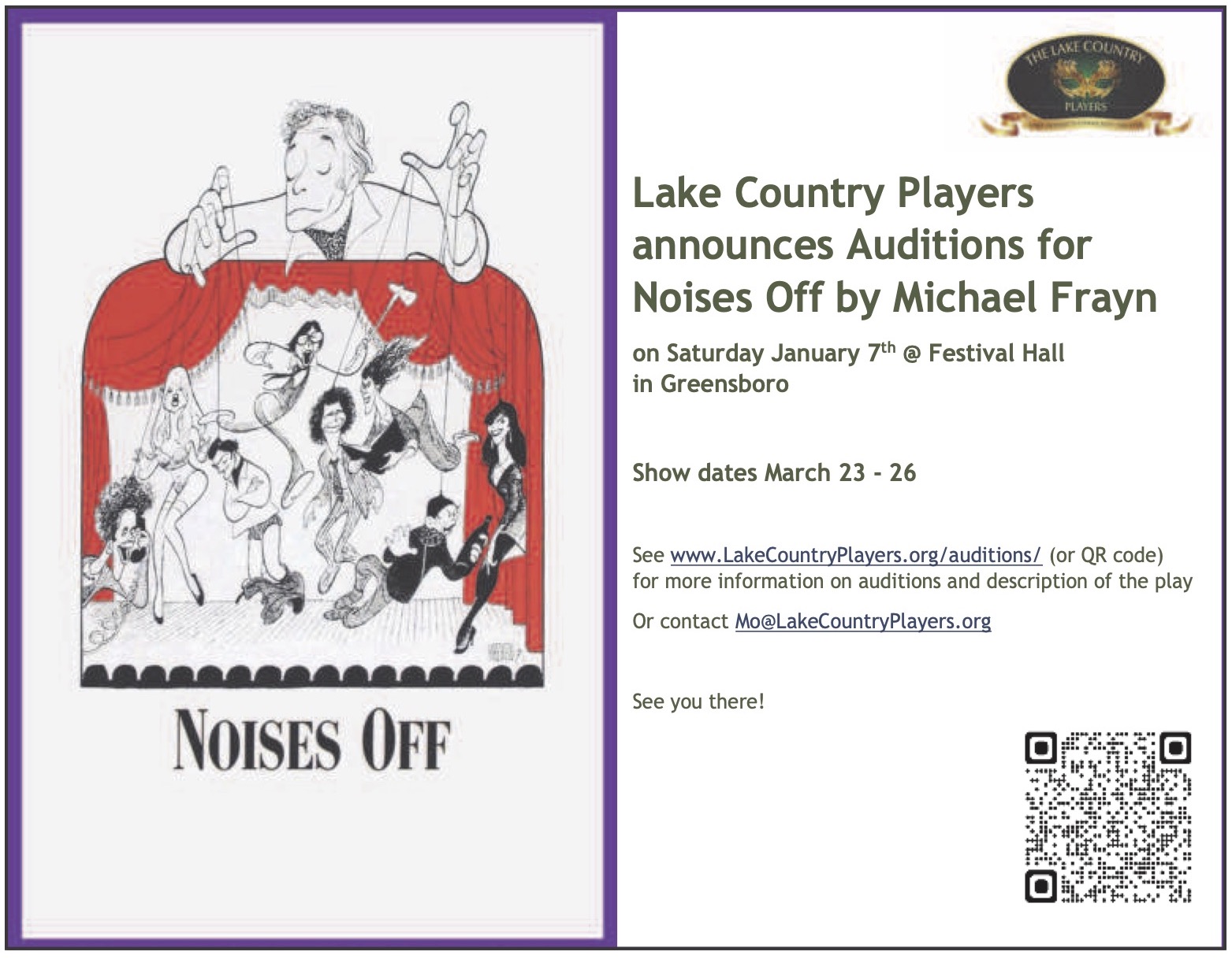 Auditions for Noises Off play